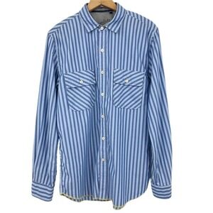 Arnold Zimberg Hollywood Men's Button Up Shirt Blue Striped Size M Flip Cuff